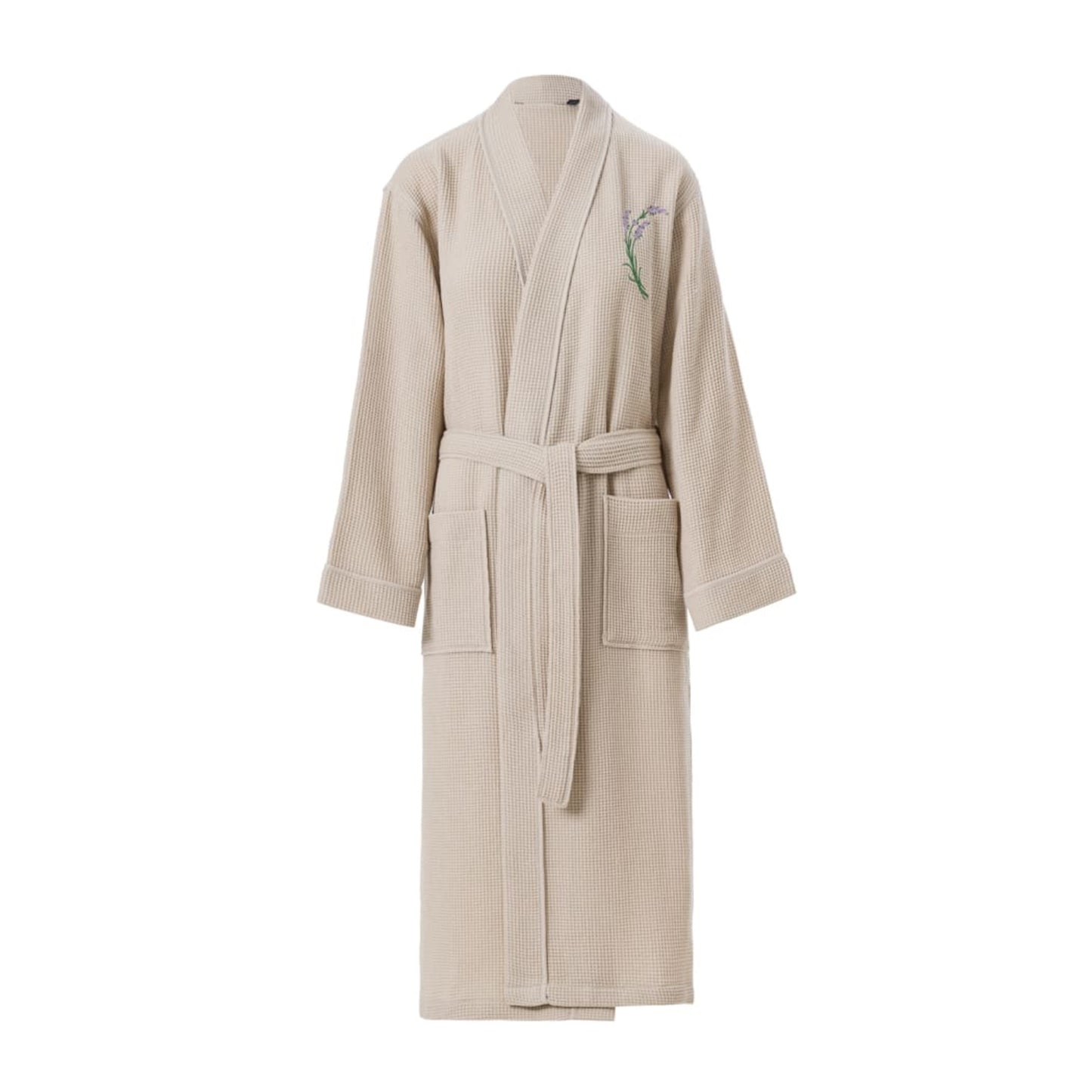 Lavender Embroidery Waffle Bathrobe