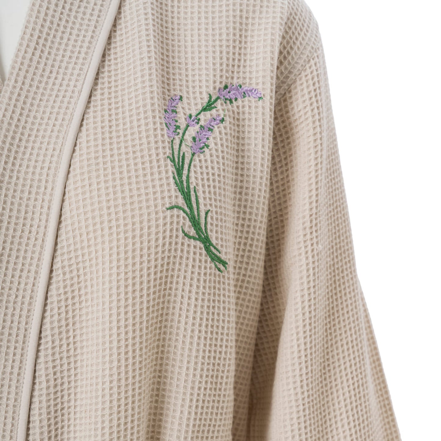 Lavender Embroidery Waffle Bathrobe