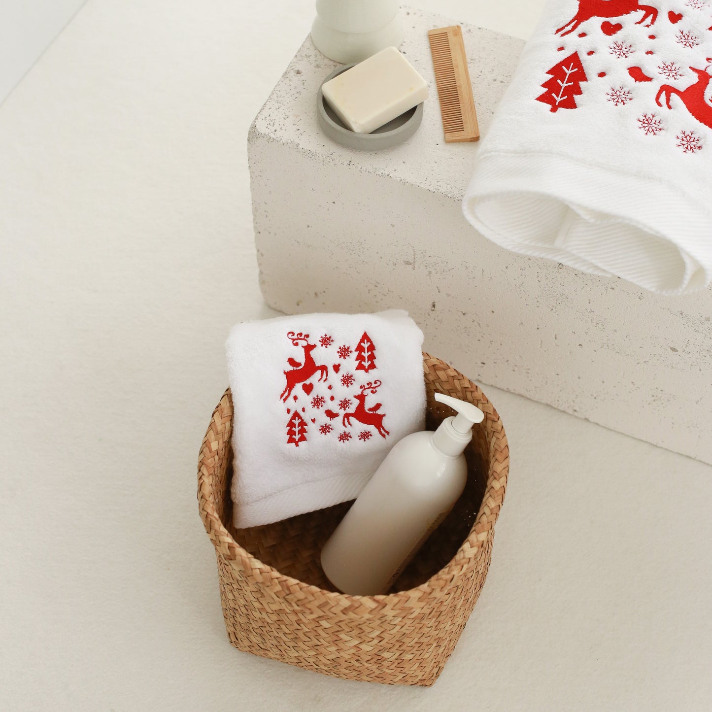 Christmas Deer Embroidery Cotton Hand Towel