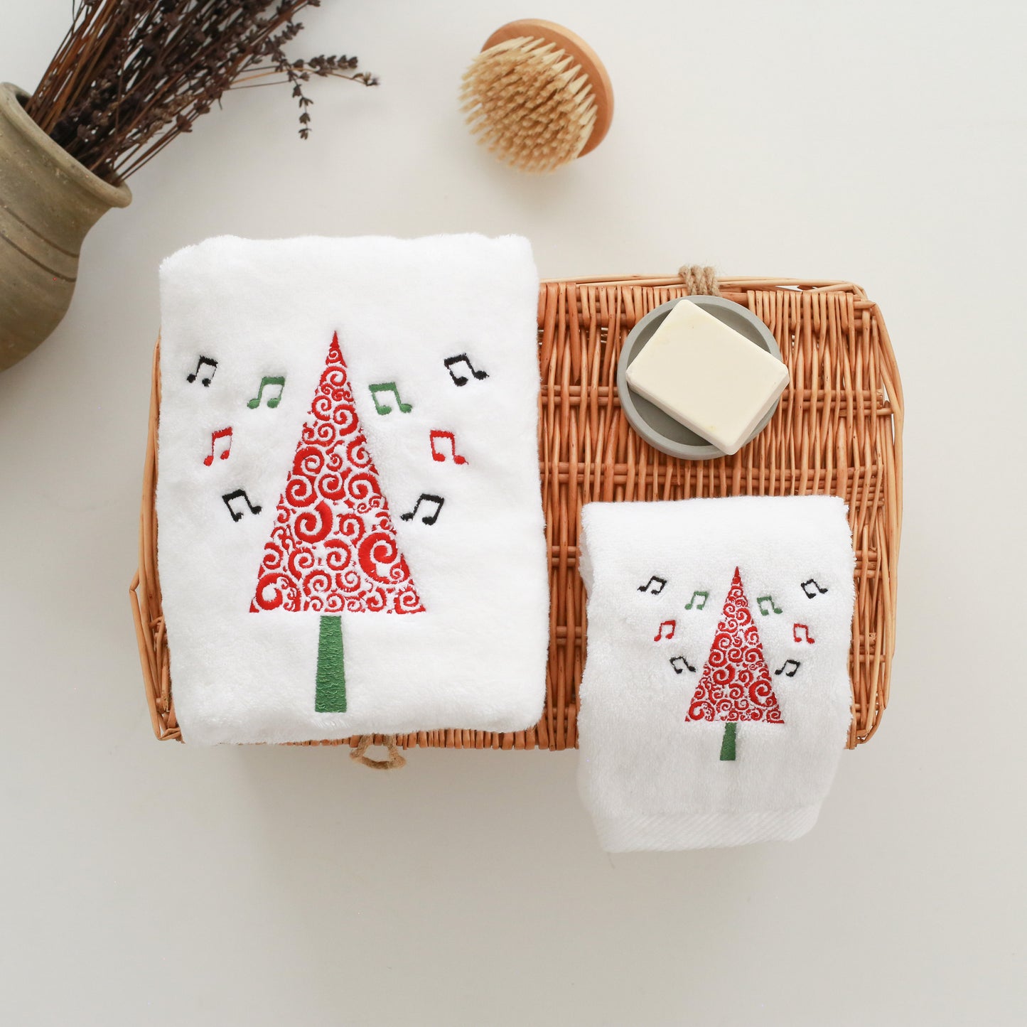 Christmas Tree Embroidery Hand Towel