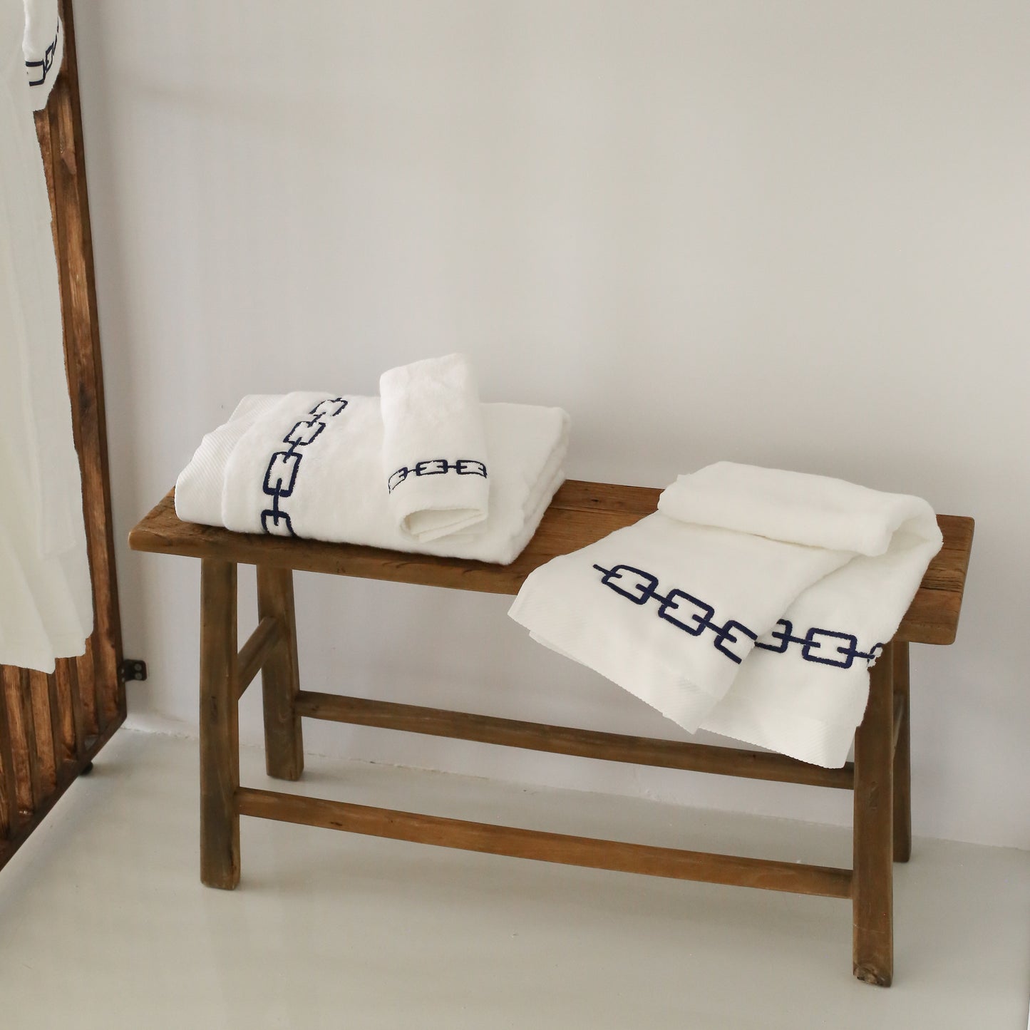 Navy Chain Embroidery Bath Towel