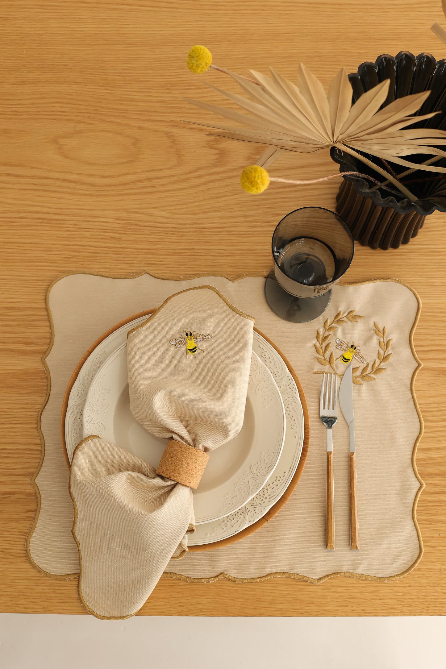 Bee Embroidery Cotton Napkin (Set of 2)