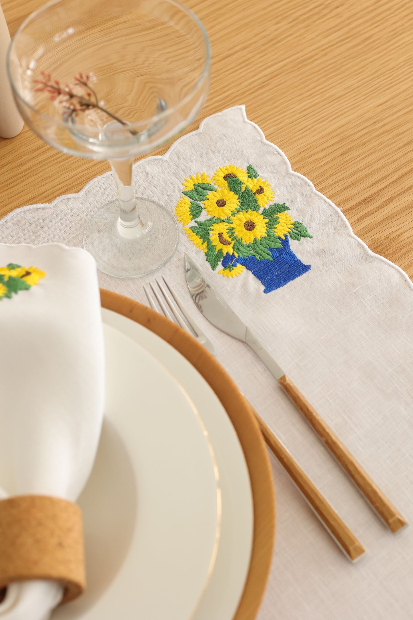 Sunflower Embroidery Linen Placemat (Set of 2)
