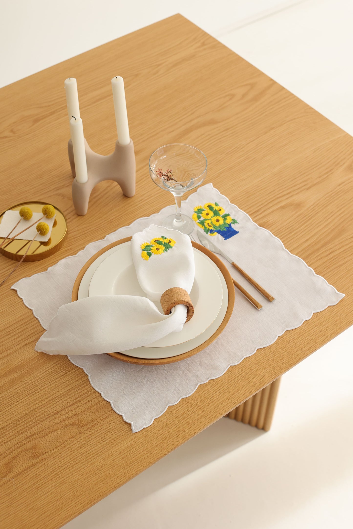 Sunflower Embroidery Linen Placemat (Set of 2)