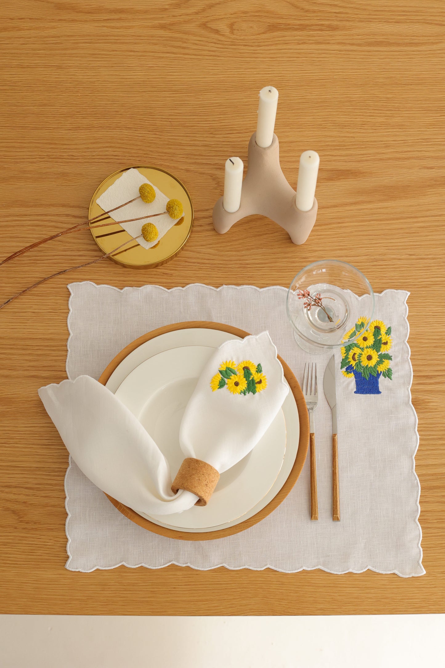 Sunflower Embroidery Linen Placemat (Set of 2)