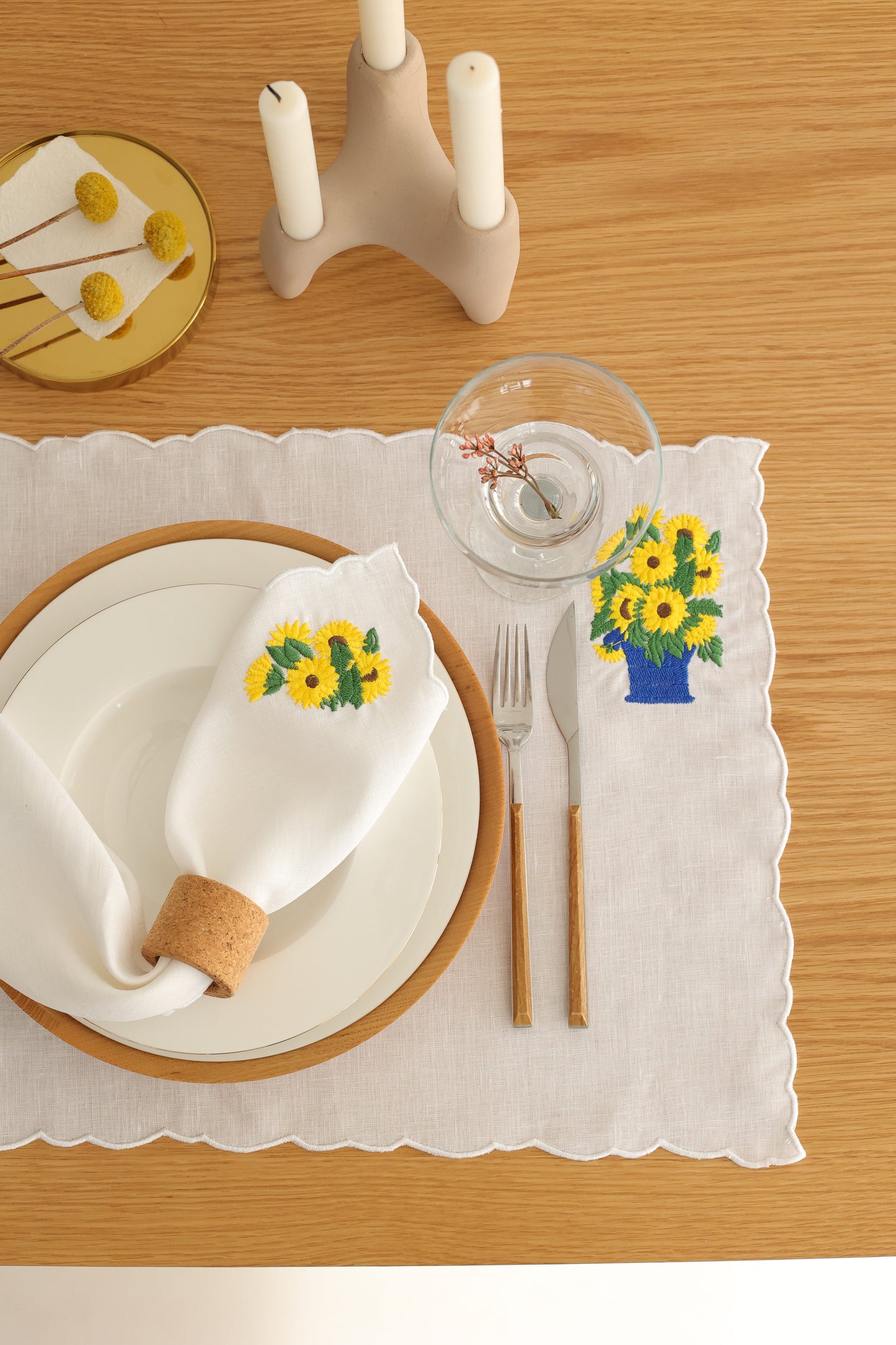 Sunflower Embroidery Linen Placemat (Set of 2)