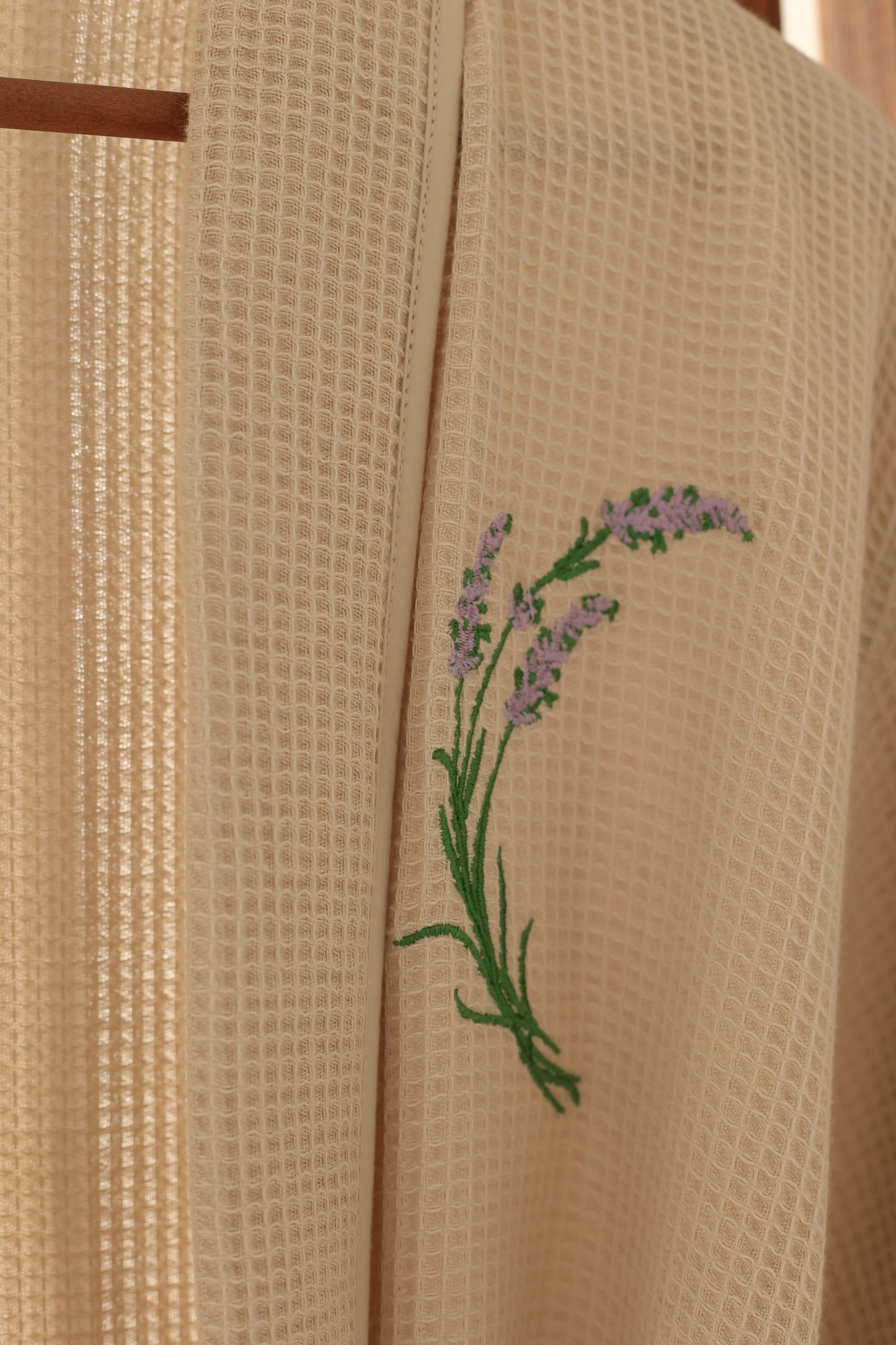 Lavender Embroidery Waffle Bathrobe
