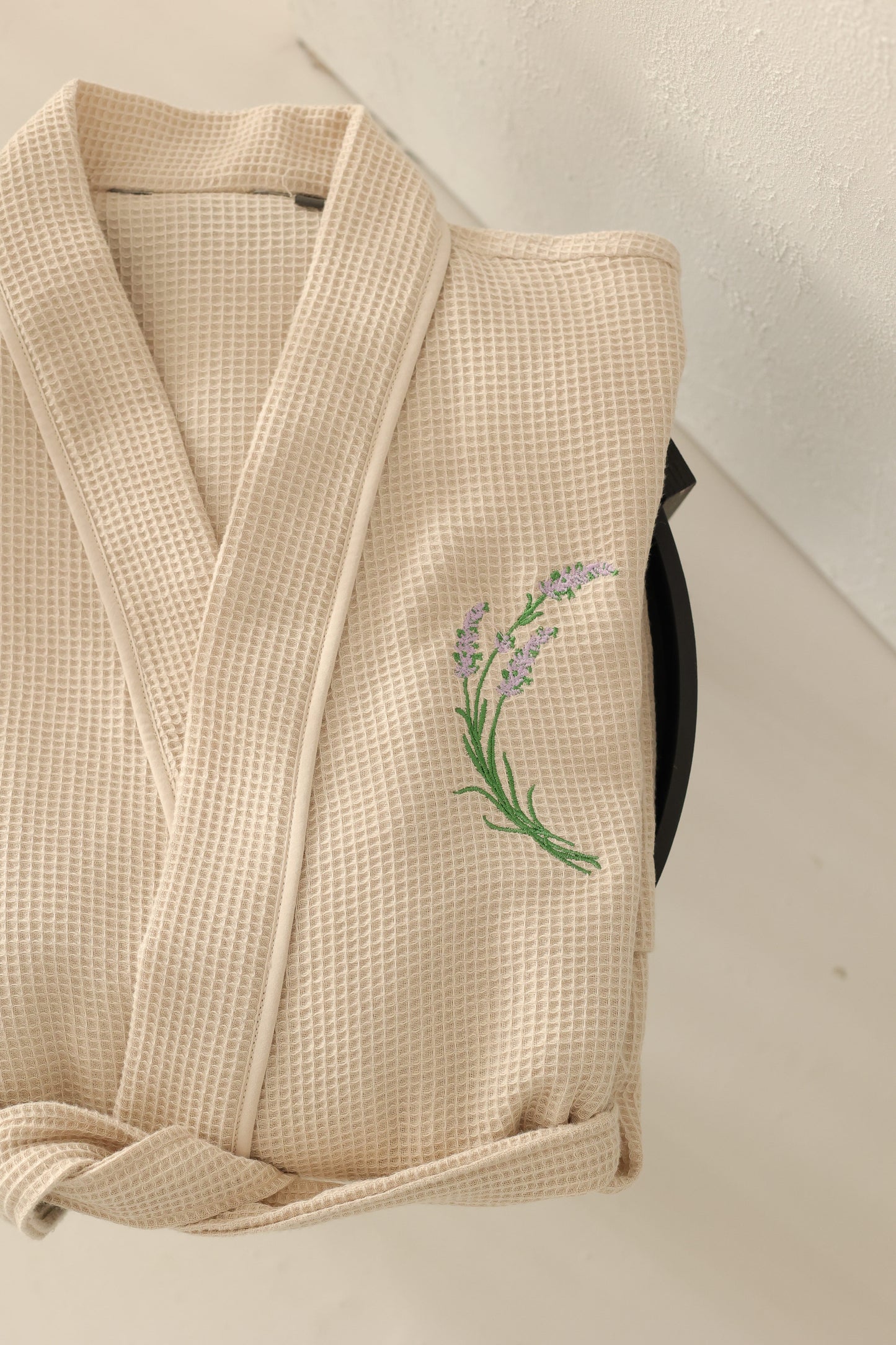 Lavender Embroidery Waffle Bathrobe