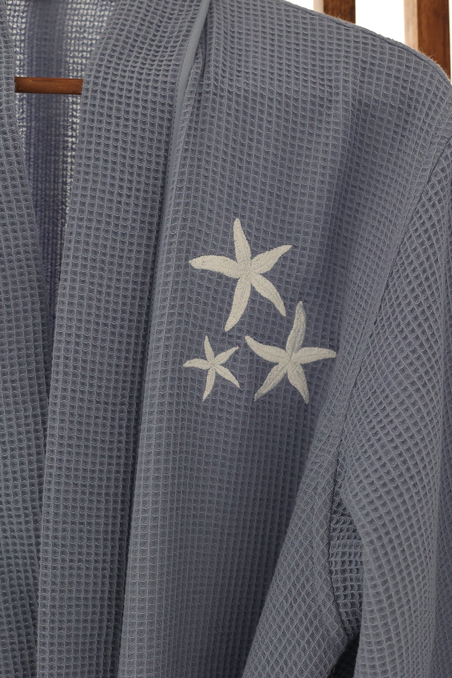 Starfish Embroidery Waffle Bathrobe