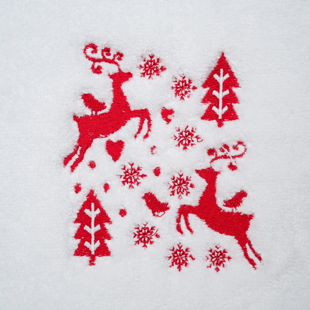 Christmas Deer Embroidery Cotton Hand Towel
