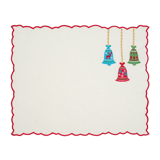 Set of 2 Christmas Bells Embroidery Cotton Placemat