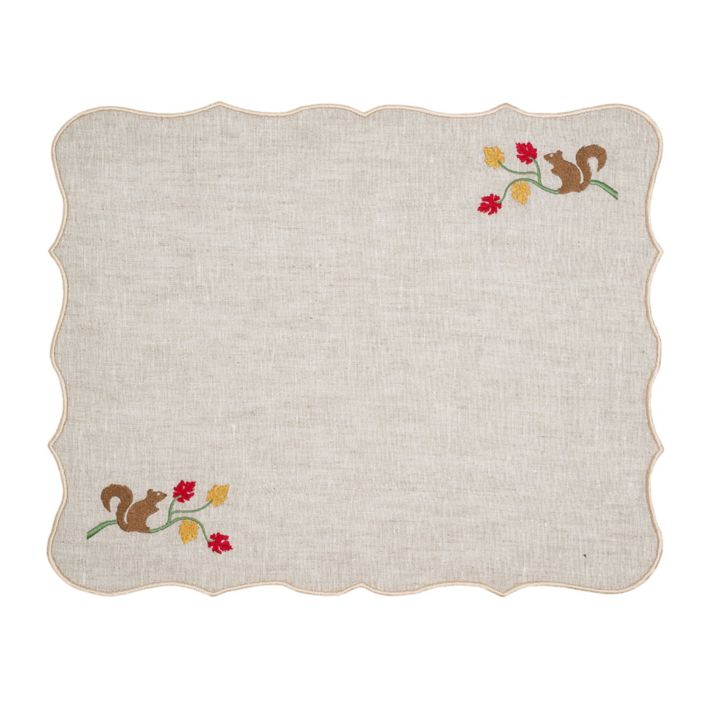 Set of 2 Squirrel Embroidery Linen Placemat