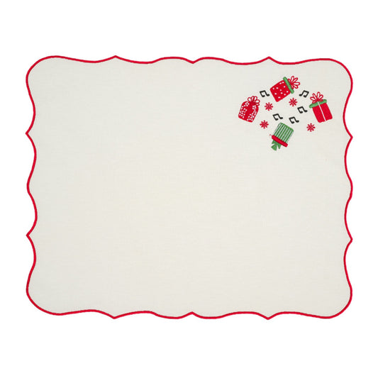 Set of 2 Christmas Gift Embroidery Cotton Placemat