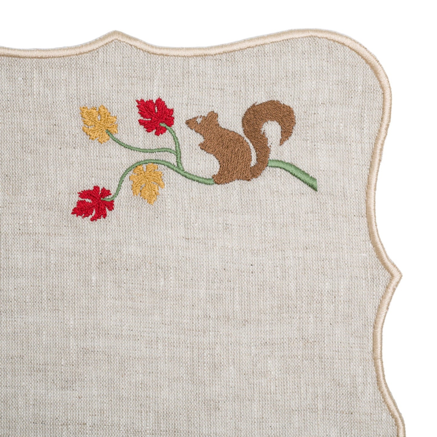 Set of 2 Squirrel Embroidery Linen Placemat