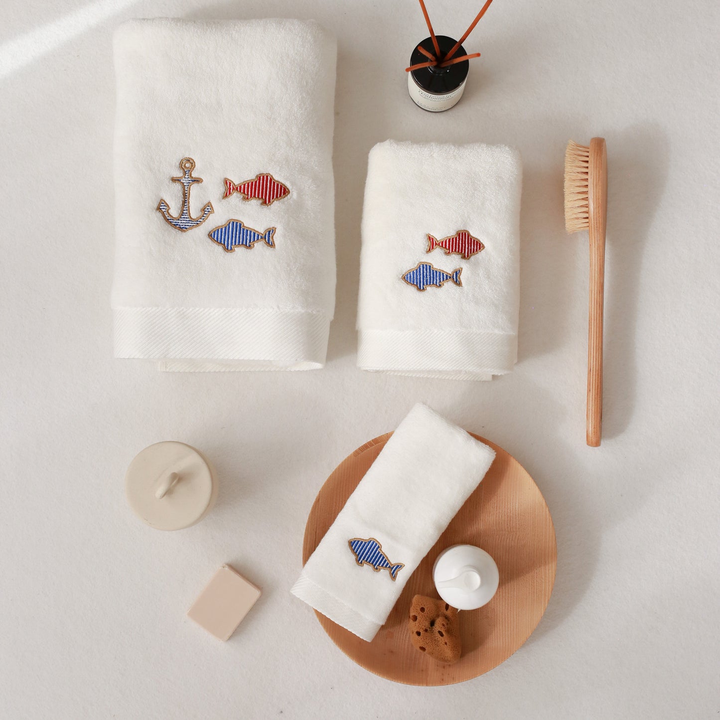 Fish Embroidery Face Towel
