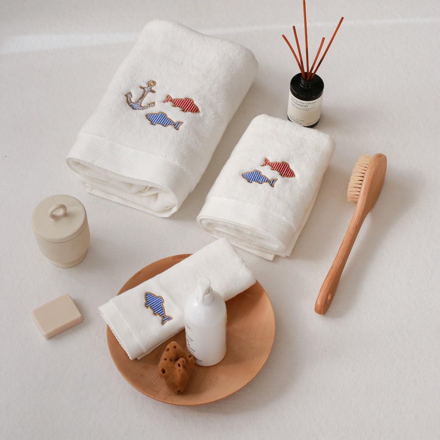 Fish Embroidery Face Towel