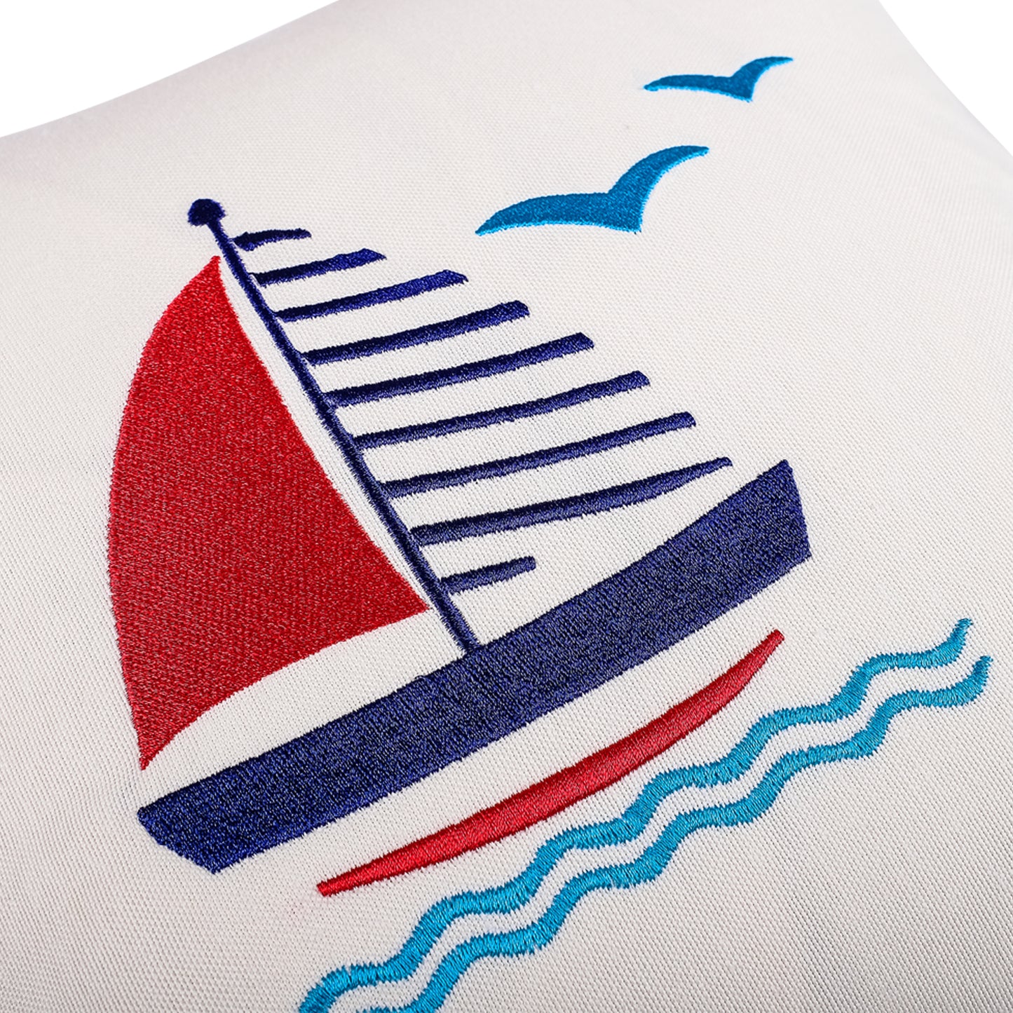 Sailing Boat Embroidery Pillowcase