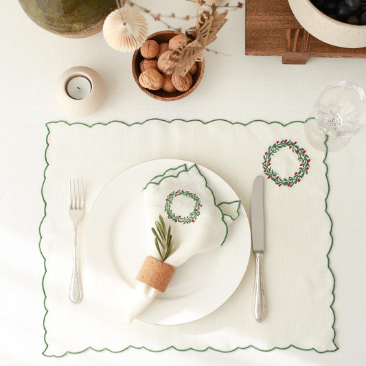 Wreath Embroidery Linen Placemat (Set of 2)