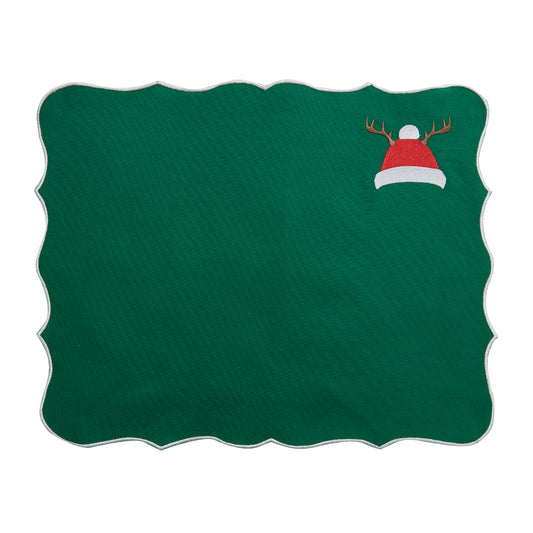 Santa Hat Embroidery Cotton Placemats (Set of 2)