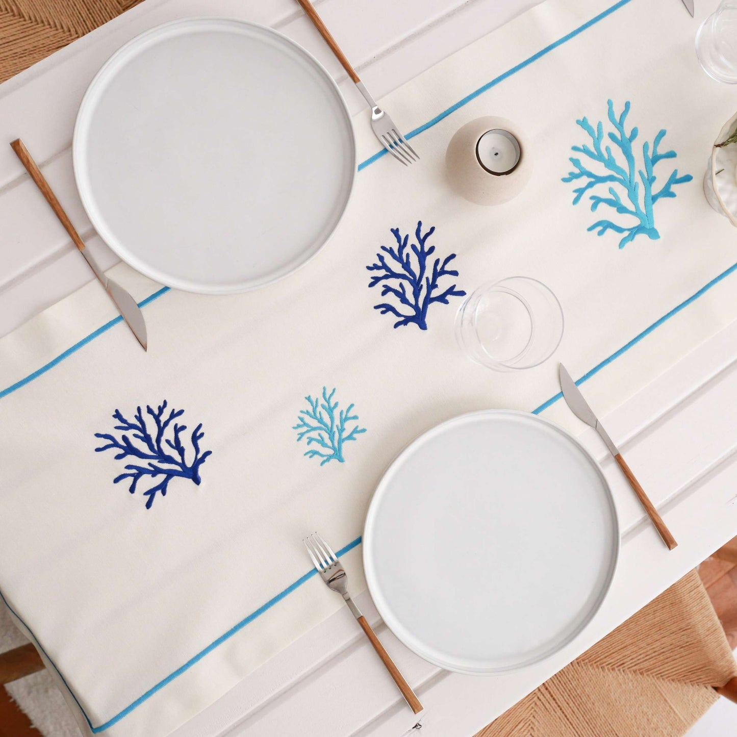 Callaina - Turquoise Coral Embroidered Runner