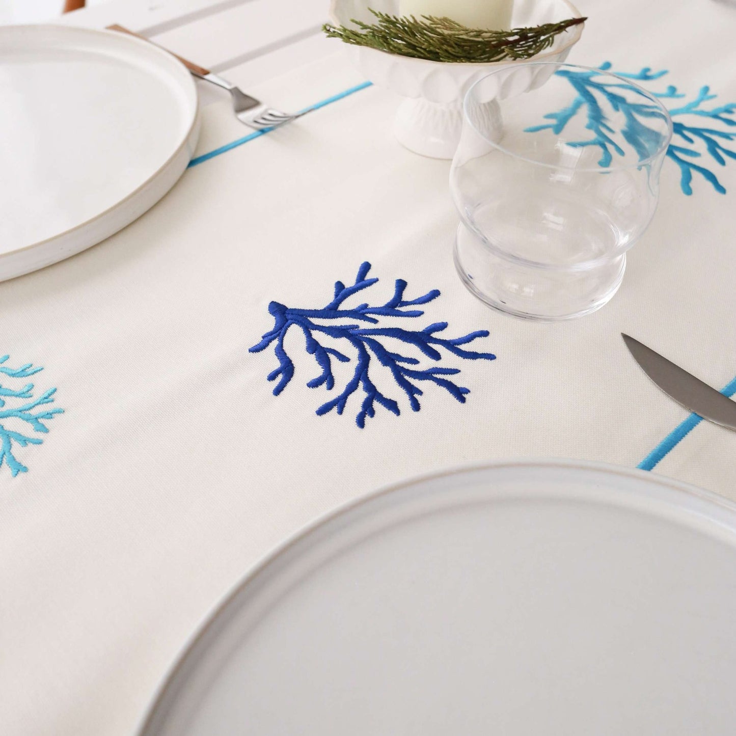 Callaina - Turquoise Coral Embroidered Runner
