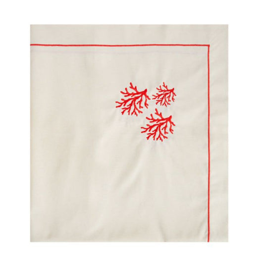 Anthozoa - Red Coral Embroidered Cotton Tablecloth