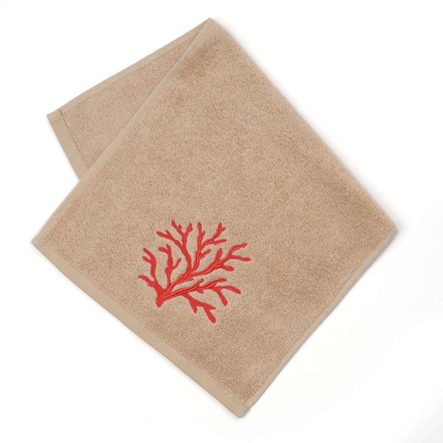 Red Coral Embroidered Bath Towel