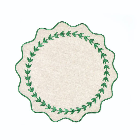 Green Leaves Embroidery Linen Placemat (Set of 2)