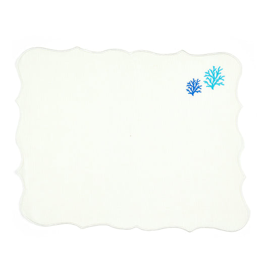 Turquoise Coral Embroidery Linen Placemats (Set of 2)