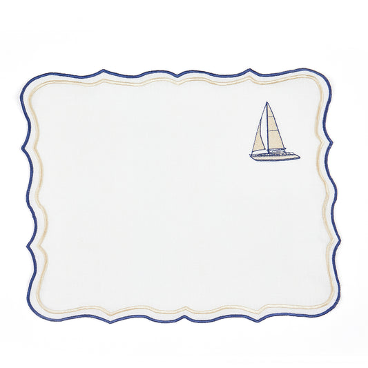 Sailing Boat Embroidery Linen Placemats (Set of 2)