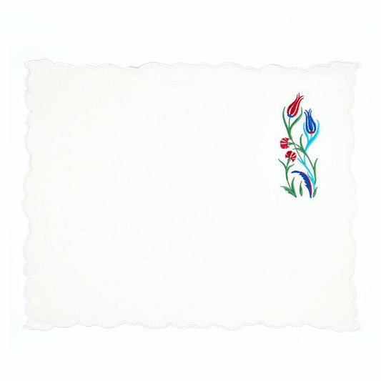 Red Tulip Embroidery Linen Placemat (Set of 2)