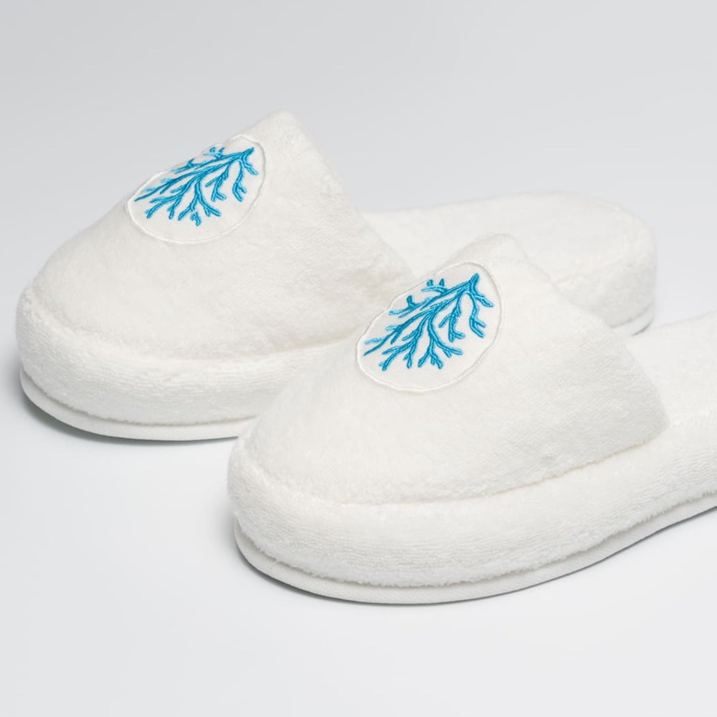 Turqoise Coral Embroidery Cotton Bath Slippers