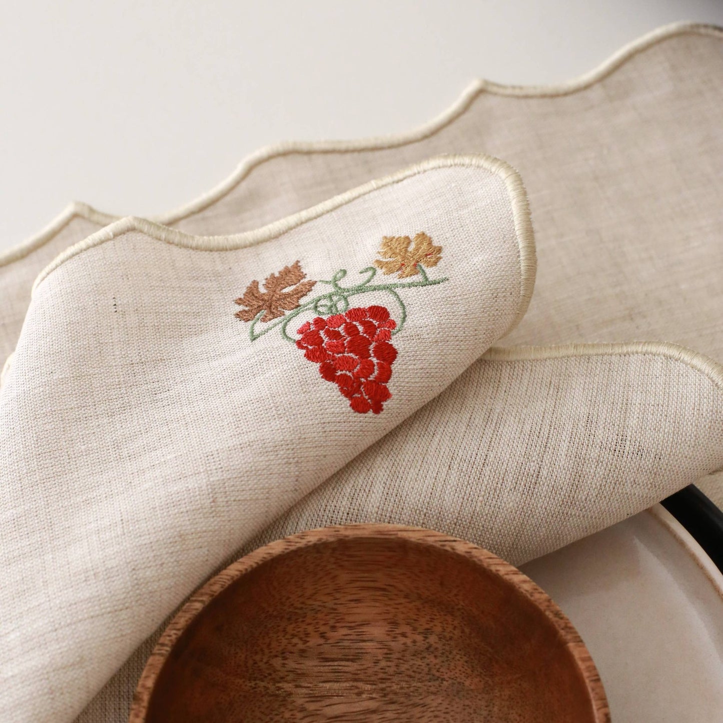 Grape Embroidery Linen Napkin - Set of 2
