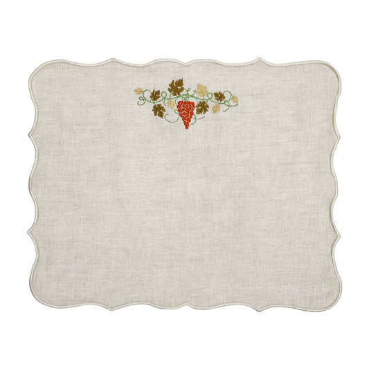 Grape Embroidery Linen Placemats - Set of 2