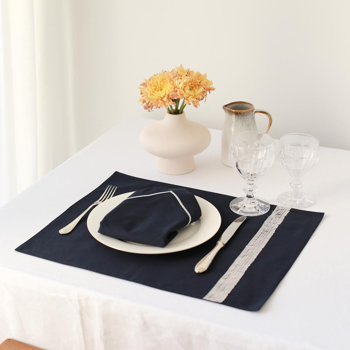 Silver Sequins Linen Placemat (Set of 2)