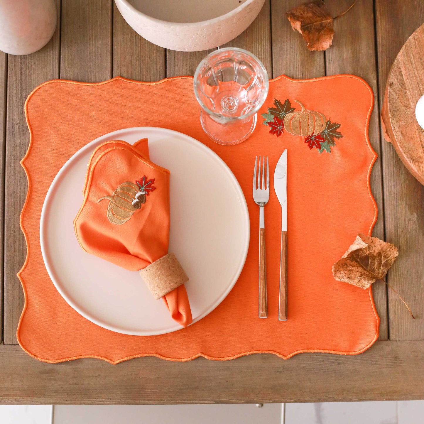 Pumpkin Embroidery Cotton Placemat (Set of 2)