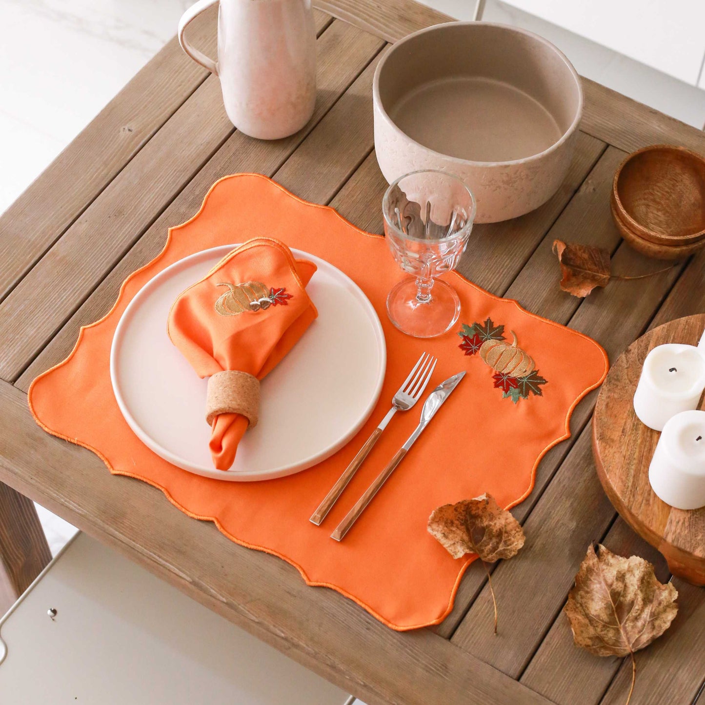 Pumpkin Embroidery Cotton Placemat (Set of 2)