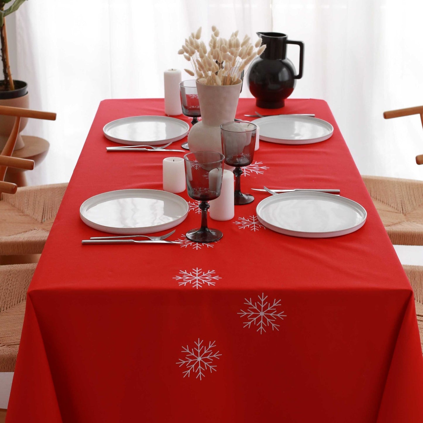 Snowflake Embroidery Cotton Tablecloth