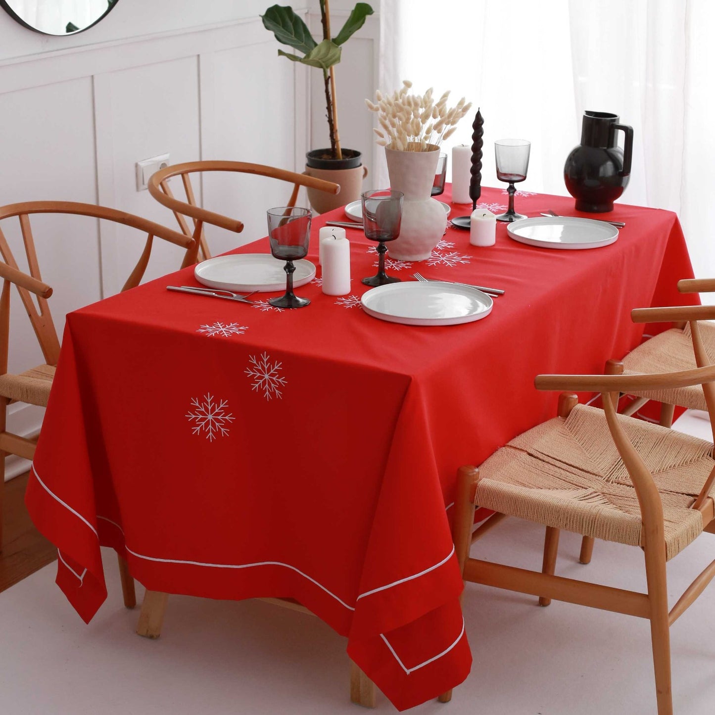 Snowflake Embroidery Cotton Tablecloth