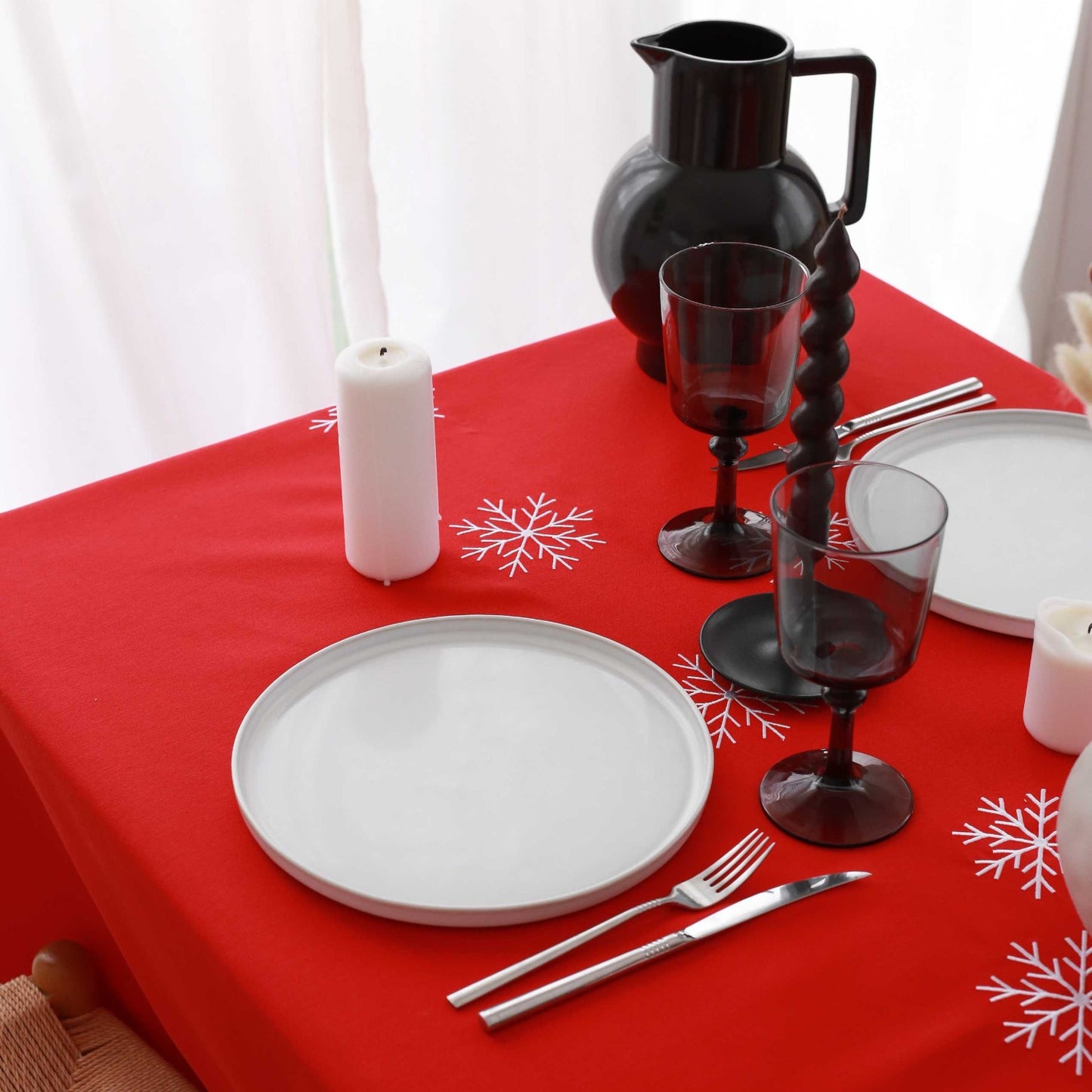 Snowflake Embroidery Cotton Tablecloth