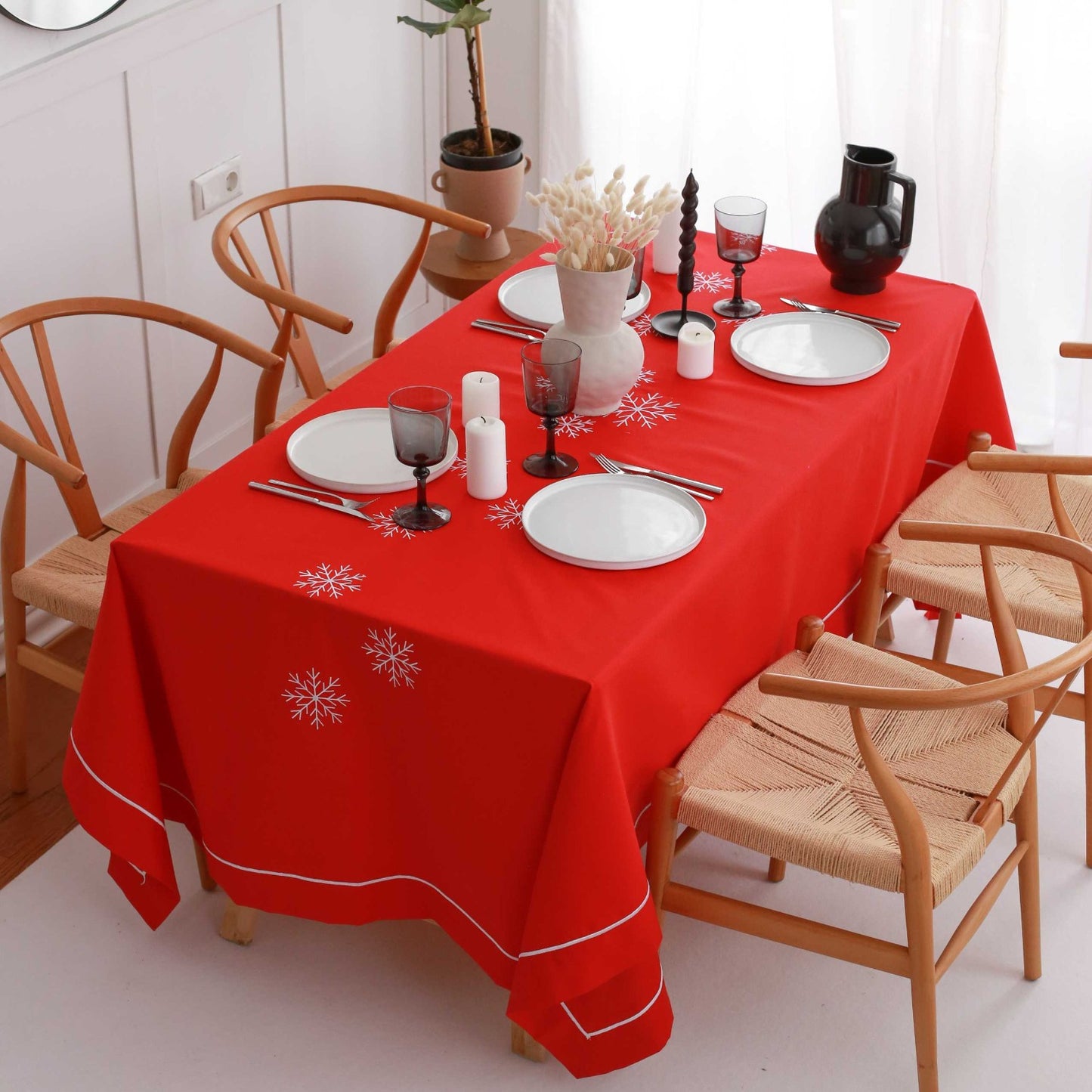 Snowflake Embroidery Cotton Tablecloth