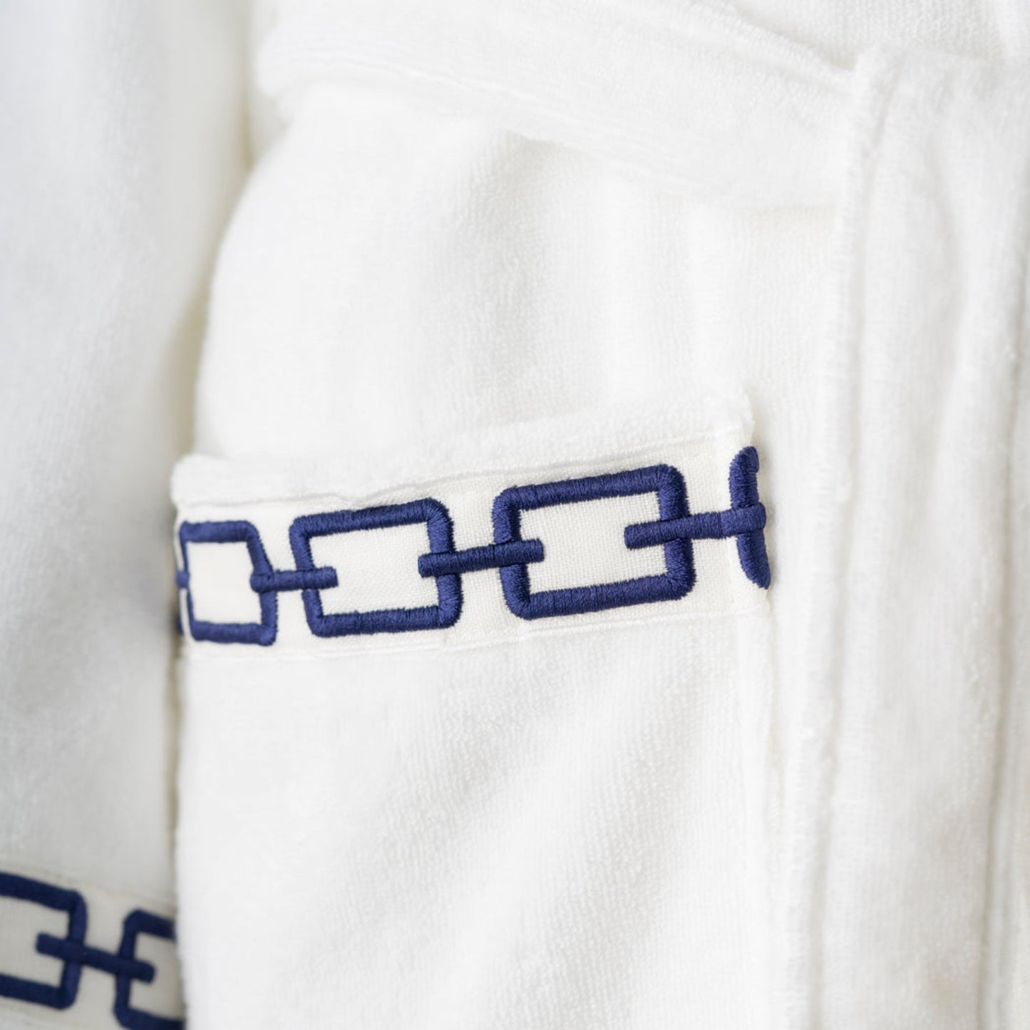 Navy Chain Embroidery Bathrobe