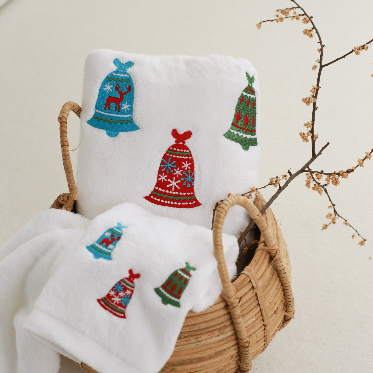 Christmas Bells Embroidery Face Towel