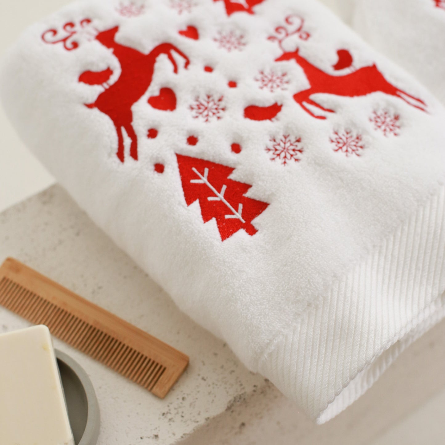 Christmas Deer Embroidery Face Towel