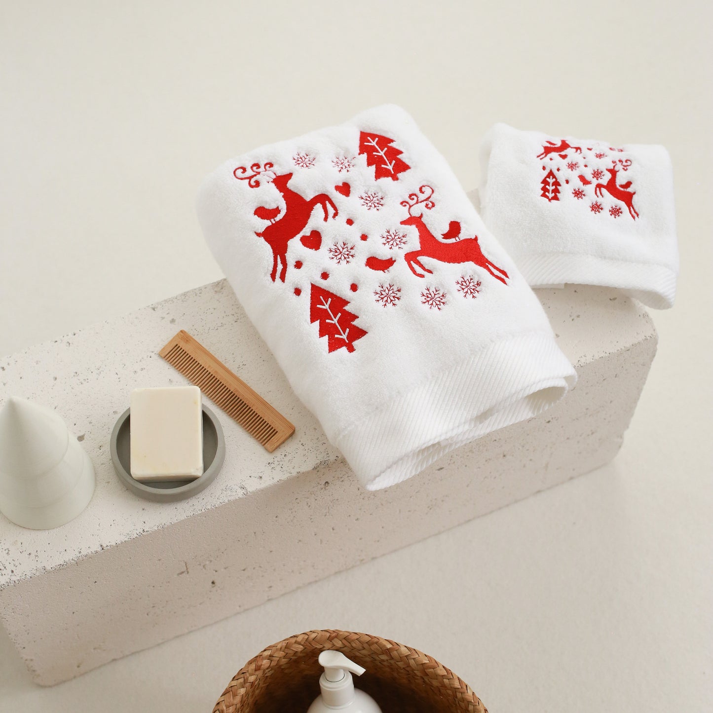 Christmas Deer Embroidery Face Towel