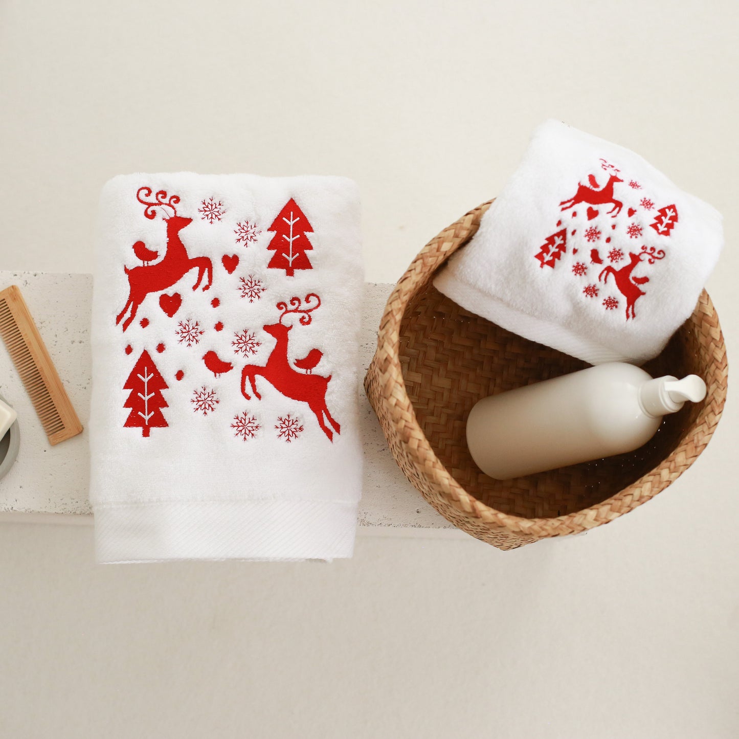 Christmas Deer Embroidery Face Towel