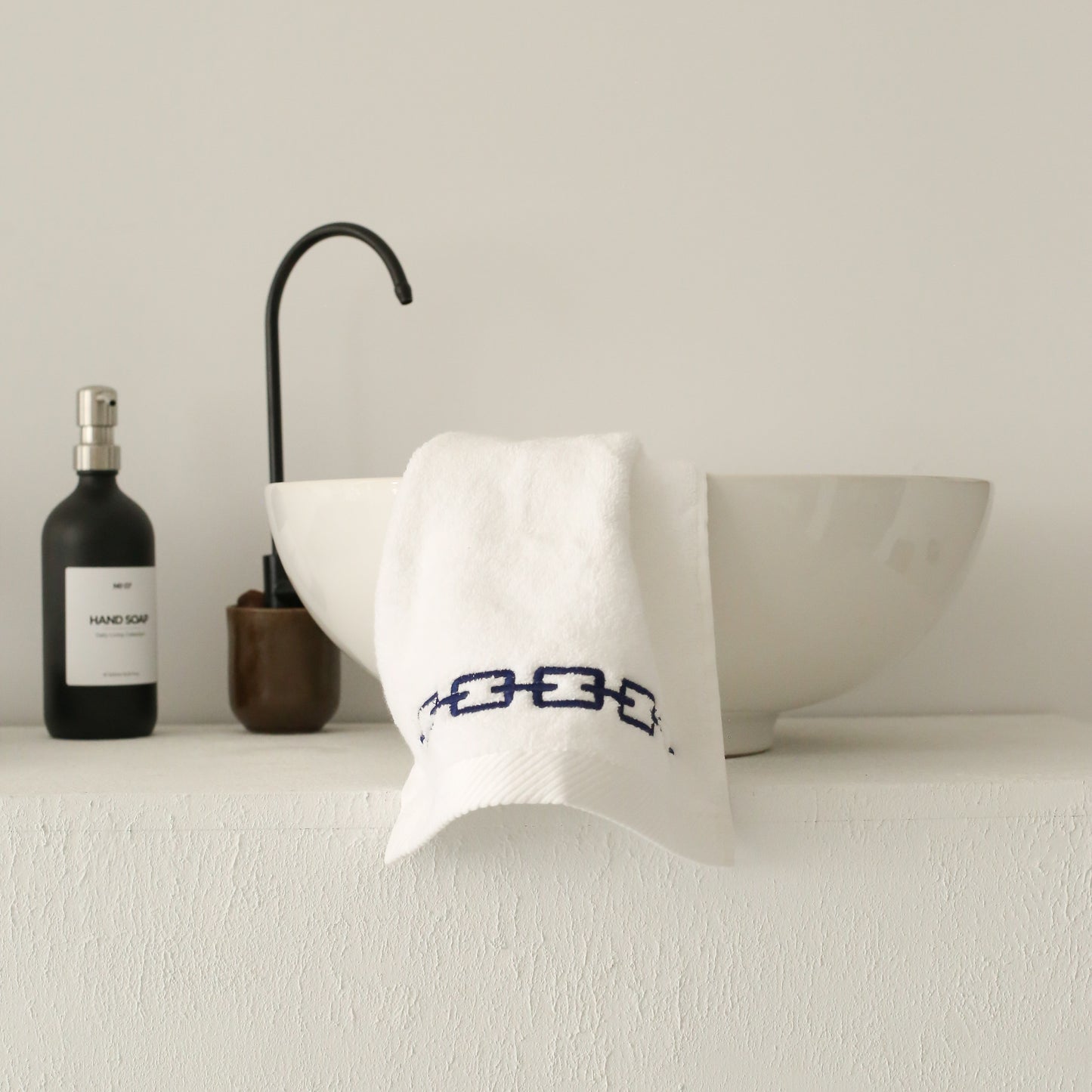 Navy Chain Embroidery Hand Towel