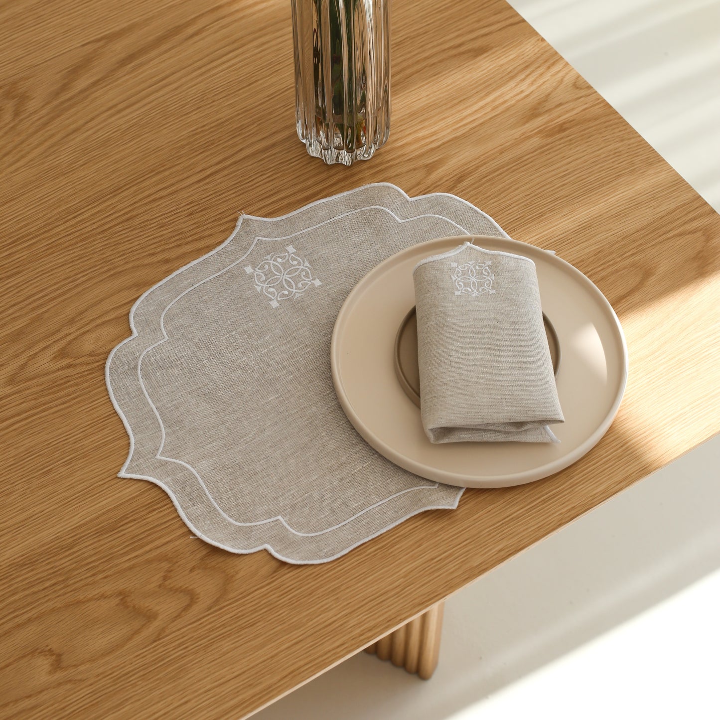 Beige Figura Linen Placemat (Set of 2)