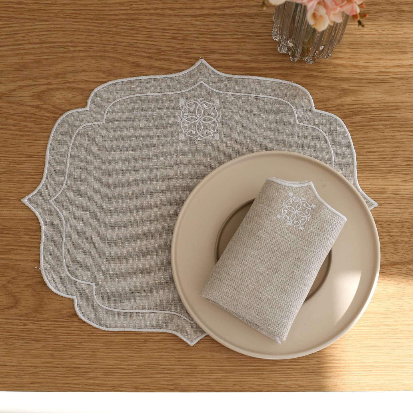 Beige Figura Linen Placemat (Set of 2)