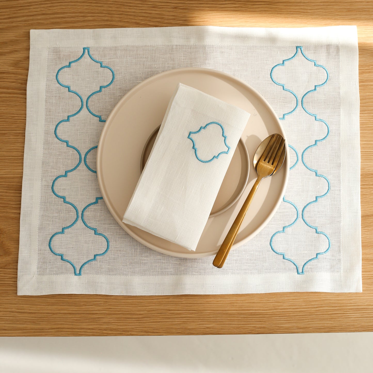 Turquoise Catena Linen Placemat - Set of 2